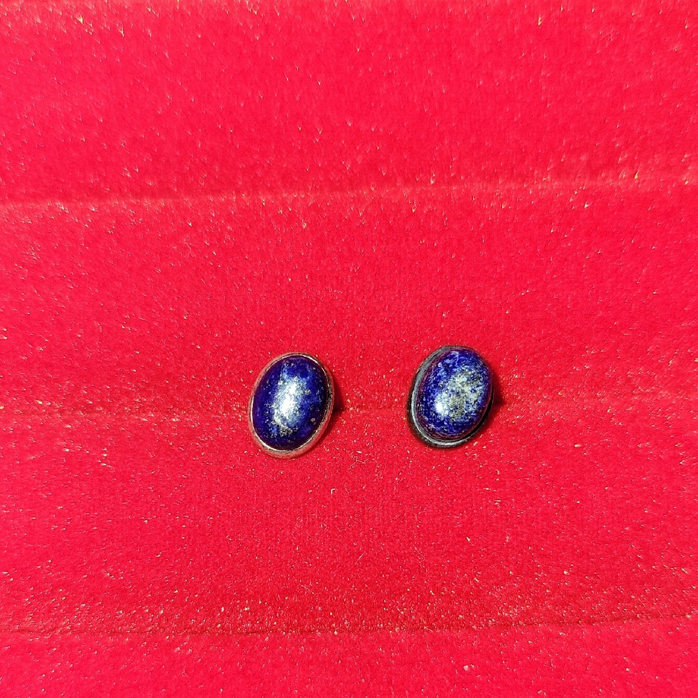NWT Lapis Azul Oval Stud Earrings Set In Sterling Silver